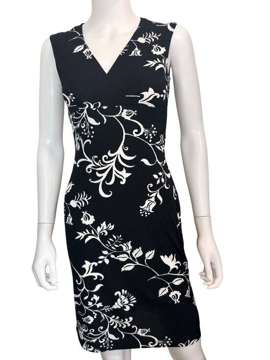 Charlotte Russe Dresses & Skirts - VTG Charlotte Russe Y2K Floral Bodycon Dress S Black White Slinky Midi USA Made